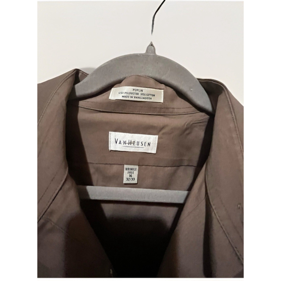 Men's Van Heusen dress Shirt button cuffs, Olive Green, 16 32/33GUC - Picture 4 of 9